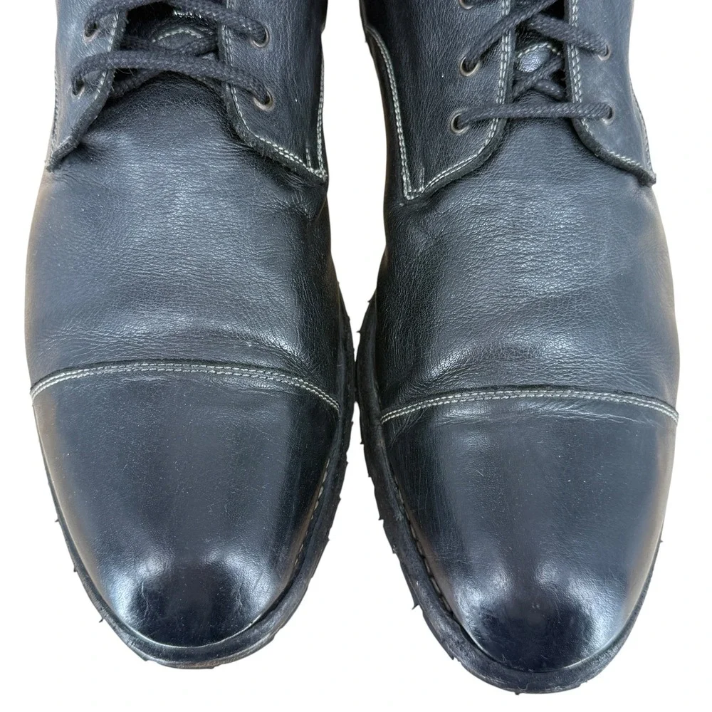 Calzoleria Harris Men 13 Black Leather Cap Toe Vibram Lace Up Ankle  Boots Italy